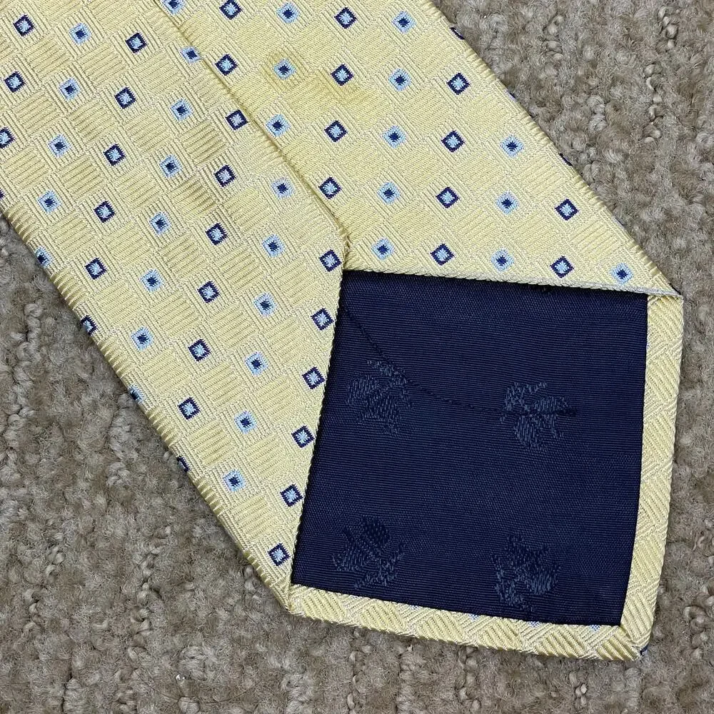 Brooks Brothers Makers Men's‎ Necktie Blue Yellow Geometric Silk Tie USA 3.5